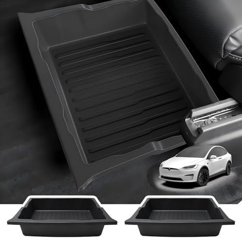 2 Pack For Tesla Model X 2017-2025 Front/Back Under Seat Storage Organizer,TPE Waterproof Underseat Bin Trash Storage Can for Tesla Model X accessories