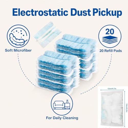 Duster Refills, 20-Pack Electrostatic Microfiber Replacement Heads Compatible, Blue Dusting Refills for Blinds, Furniture, Car and Office, Refills Only, No Handle - view 3