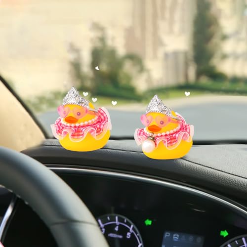 Car Rubber Duck Decoration Cute Princess Car Accessories Car Ducks for Dashboard with Crown Skirt Dress Love Heart Sunglasses Necklace - view 7