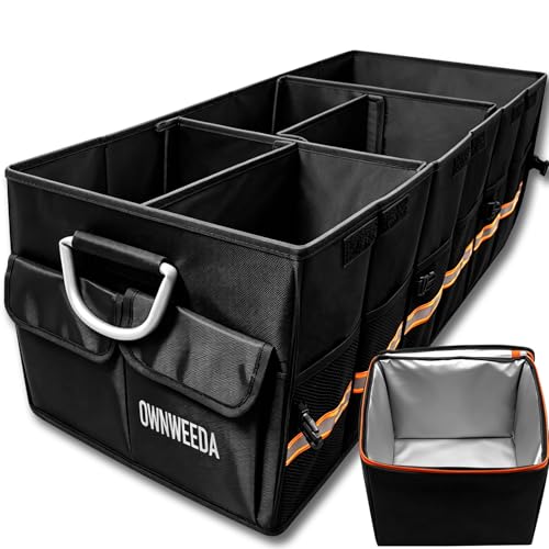 90L Large Car Trunk Organizer with 30L Removable Leakproof Cooler Bag, Collapsible Storage Bin with Lid & Dividers, Heavy Duty Accessories for SUV Sedan, Ideal for Grocery Camping Road Trip