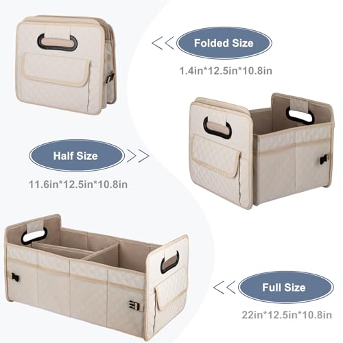 Car Trunk Organizer for SUV, Car Storage Organizer Collapsible Multi Compartment Container Box Adjustable Car Accessories for Women Men, Beige - view 6