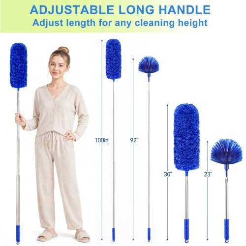 Cobweb Duster with Extension Pole, Spider Web Brush, 100" Microfiber Feather Duster, Washable Cleaning Kit for Ceiling Fan, Furniture, Home, Blue - view 6