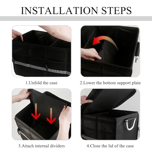 Trunk Organizer With Lid, Collapsible Waterproof Oxford Car Organizer with Aluminum Handle Base Plate, 2-Compartment 28L Sturdy Trunk Cargo Storage Organizer for RV SUV Truck (Black) - view 6