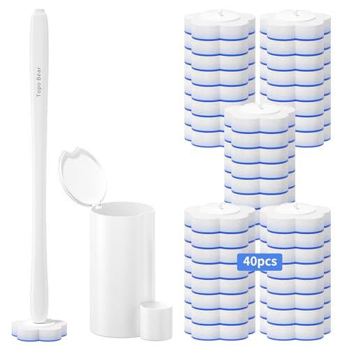 Disposable Toilet Bowl Brush with 40 Toilet Wand Refills, Toilet Bowl Cleaner Wands, Toilet Cleaning System Starter Kit