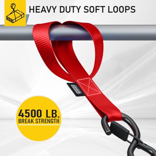 Soft Loop Tie Down Straps - 1,500 Load Capacity & 4,500 Lbs Breaking Strength - 6 Pack - Loops for Securing ATV, UTV, Motorcycles, Scooters, Dirt Bikes, Lawn & Garden Equipment - view 2