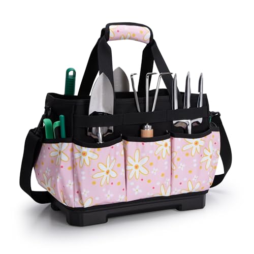 Garden Tool Bag with Hard Bottom, Garden Tote with Shoulder Strap