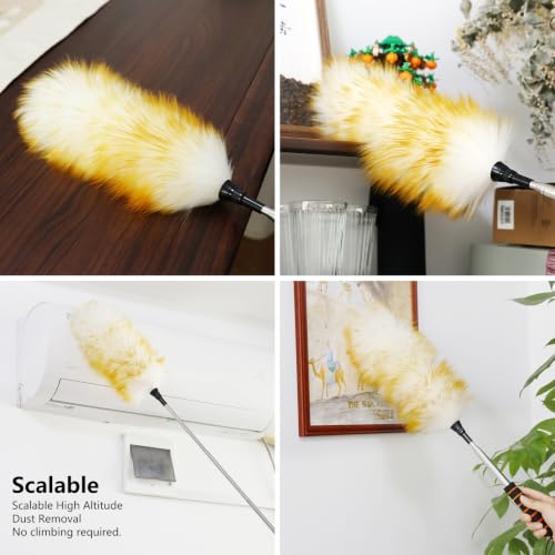 Lambswool Extendable Cleaning Duster 26-64 Inch, Anti-Static Wall Duster Cleaner with Sponge Grip and Stainless Steel Extension Pole for High Ceiling Fan, Interior, and Roof Dusting - Yellow & White - view 6