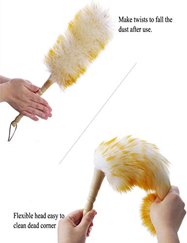 J&A Lambswool Dusters with Solid Wooden Handle, Flexible Head, Anti-Static, Comfortable Grips 17.8 inchs Long Feather Duster for Office, Home and Car etc. - view 2