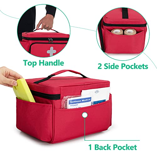 Small Medicine Storage Bag, Empty Family First Aid Kits Case, Red - view 4