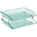 Facility 2 Tier Letter Tray, Side Load, Letter Size/A4, Desktop File Organizer, Plastic (Clear Green Color)