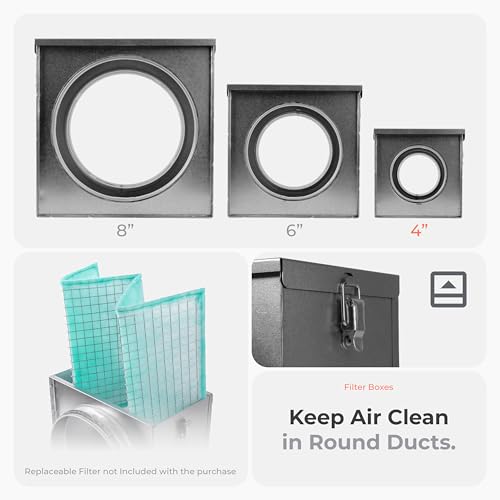 4 Inch Filter Box - Inline Duct Filter for Round Duct - Galvanized Steel Air Filter with EPDM Rubber Seal Gaskets - Intake Filter Ventilation - Air Filtration System for Home - view 3