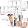 4 Pack Clear Acrylic Pencil Holders, 4 Compartment Desk Organizer