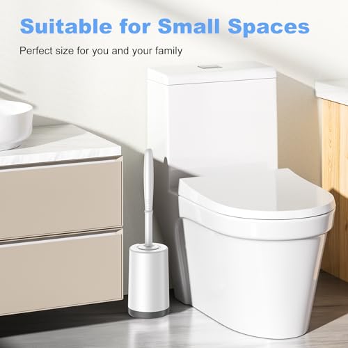 Toilet Bowl Brush Holder Set: Curved Design with Holder for Deep Cleaning Under Rim - Compact Hidden Scrubber for Small Space - Modern RV Bathroom Accessories - White 1 Pack - view 6