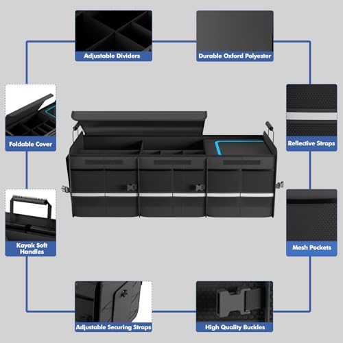 Car Trunk Organizer - 2.5mm PP Board Built, 35L Leakproof Cooler, 105L Capacity, 2 Tie-Down Straps, 4 Adjustable Dividers, Foldable Design for SUVs, Trucks, and Cars - view 5