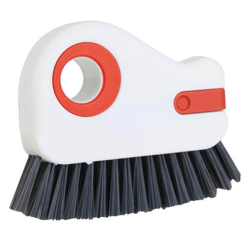 2 in 1 Groove Cleaning Brush, Grout Cleaner Tool & Multifunction Window Track Cleaner (with Hidden Scraper or Mini Dustpan) – for Glass Door Tracks, Window Sills, Sliding Doors (Orange)