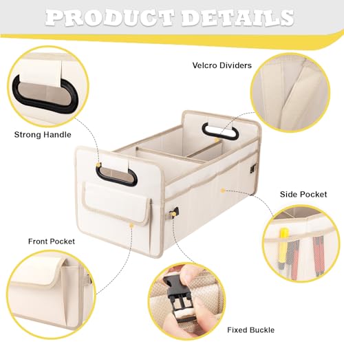 Car Trunk Organizer, Car Organizers and Storage Collapsible Multi Compartment Container Box, Adjustable Car Accessories for SUV Sedan Truck, Standard Size, Beige - view 3