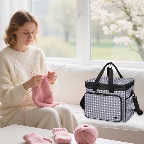 Crochet Bag Knitting Bag Yarn Storage Tote, Yarn Organizer, Gray Dot - view 6