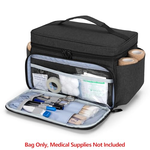 Small Medicine Storage Bag, Empty Family First Aid Kits Case, Black - view 3