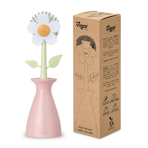 Florganic Dish Brush with Holder, Dish Scrubber, Pink