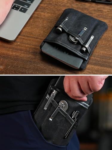 SP6 EDC Pouch, Waxed Canvas Compact Pocket Organizer, EDC Pocket Pouch for Men, Zippered Pocket Pouch, Mini EDC Organizer for Everyday Carry, Multitool Organizer Pouch (Oil Wax Black) - view 6