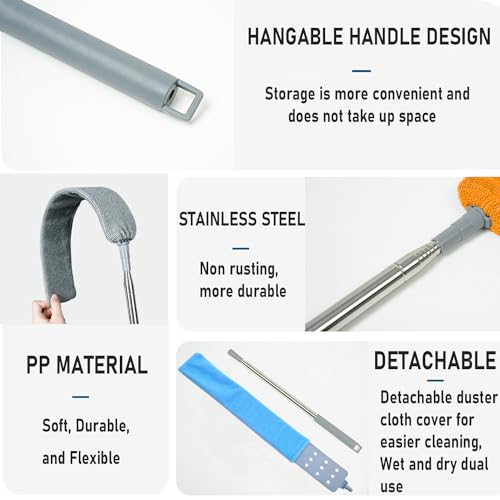 Retractable Gap Dust Cleaner Brush with 4 pcs Replacement Duster Cloth, 100 inches Extendable Pole, Flexible Microfiber Duster for Cleaning Under Refrigerator, Sofa,Couch Bed, Furniture - view 3