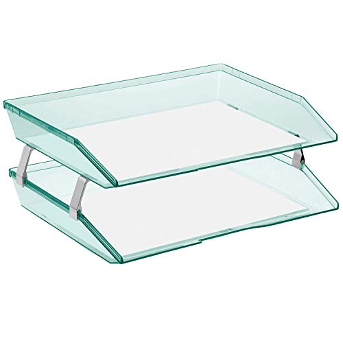 Facility 2 Tier Letter Tray, Side Load, Letter Size/A4, Desktop File Organizer, Plastic (Clear Green Color) - view 2
