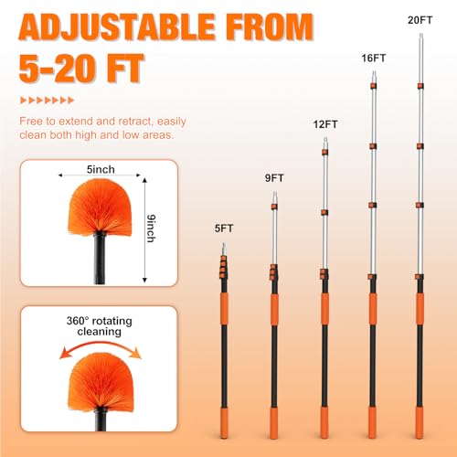 20FT Cobweb Duster with Extension Pole, Spider Web Brush for Cleaning Extendable, Professional Ceiling and Corner Dusters for Outdoor Indoor Use - view 6