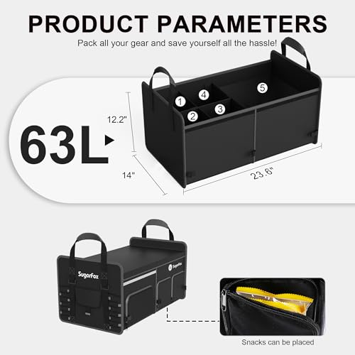 Bold Color Block Trunk Organizer, Foldable with 26L Ice Pack,95L Dedicated Shoe Space, Stylish for SUV/Car (Black, Midsize) - view 5