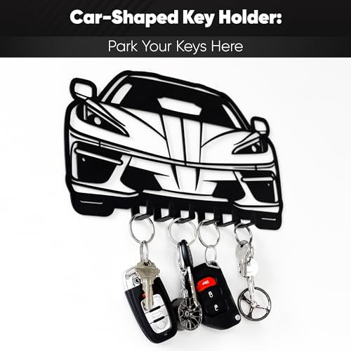 Metal Automotive Key Holder with 6 Hooks - Unique Wall Mounted Car Lovers Gifts for Men & Women - Cool Man Cave Decor - view 2