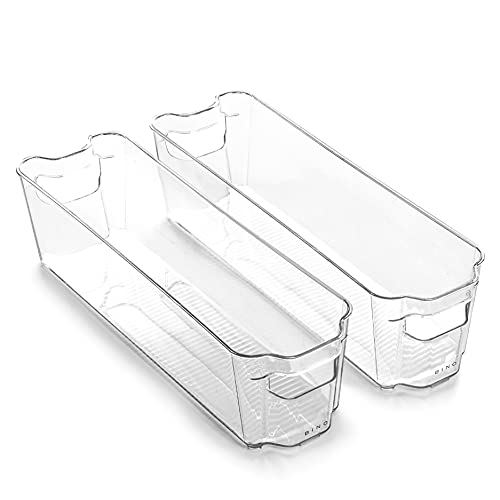 Stackable Storage Bins, Small - 2 Pack | THE STACKER COLLECTION | Clear Plastic | Built-In Handles | BPA-Free | Containers for Organizing Kitchen Pantry | Multi-Use Organizer