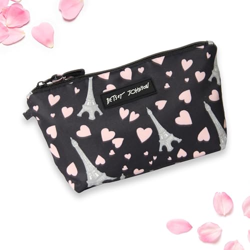 8.5 Inch Zipper Cosmetic Pouch Small Toiletry Bag Lightweight Durable Polyester Organizer with Inner Zipped Pocket Good For Makeup Accessories and Travel Needs (Paris Love)