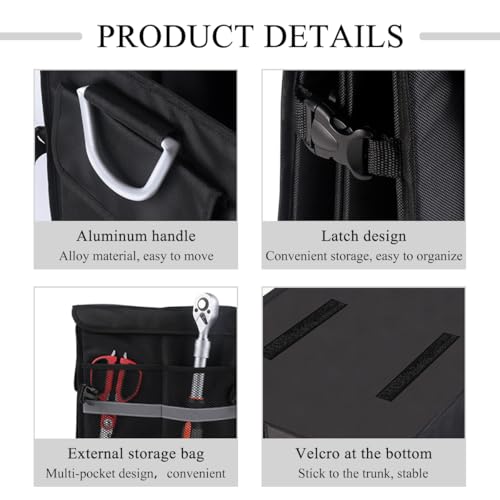 Trunk Organizer With Lid, Collapsible Waterproof Oxford Car Organizer with Aluminum Handle Base Plate, 2-Compartment 28L Sturdy Trunk Cargo Storage Organizer for RV SUV Truck (Black) - view 3