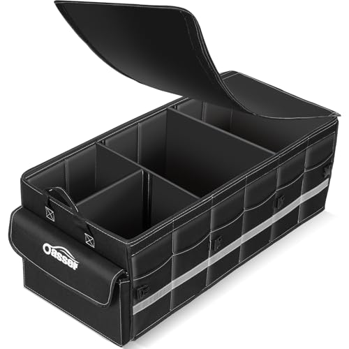 Car Trunk Organizer with Foldable Soft Lid 75L 4 Compartments