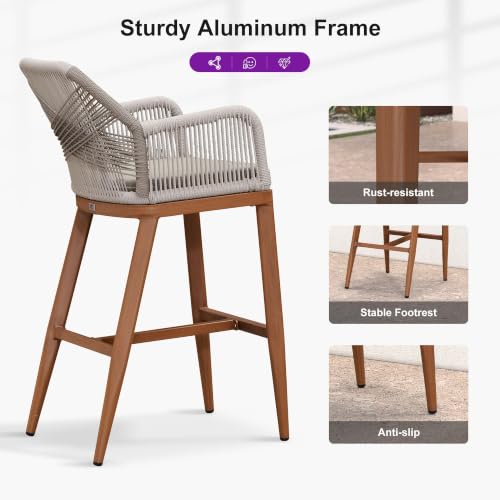 Bar Height Stools Set of 4 with Arms, Back & Cushion, Deep Teak - view 6