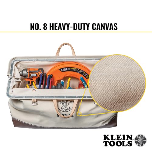 5102-24 Heavy Duty Natural Canvas Tool Bag, Tool Tote, Multi-Purpose Bag with Wide Hinged Opening and Leather Handles, 24-Inch - view 4