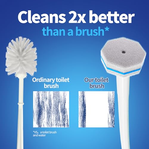 Disposable Toilet Brush Cleaning System, Two Sets of Wands and 60p Refills Pads Replacement Heads, Wall Mounted Toliet Stick Starter Kit Bathroom Maintenance, Toilet Bowl Cleaner Holder - view 5