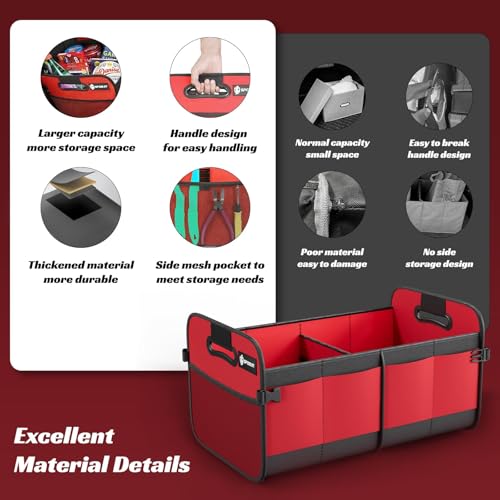 Trunk Organizer for Car - 70L Collapsible Sturdy Car Storage, Red - view 6