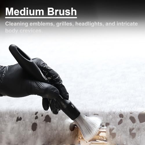 4 PCS Car Detailing Brush Set for Cleaning Interior or Exterior, Boars Bristle Detailing Brushes, Dusting Cleaning Supplies, Tool for Emblem, Air Vents, Wheels, Leather Upholstery Seat - view 5
