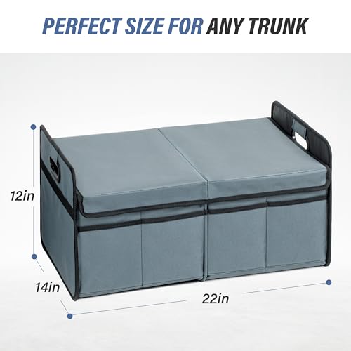 Car Trunk Organizer with Lid, Collapsible 2 Compartment 50L Automotive Storage Box with 5 Pocket, 600D Waterproof Oxford Polyester, Non Slip Bottom, Grey-Green, 2 Pack - view 3
