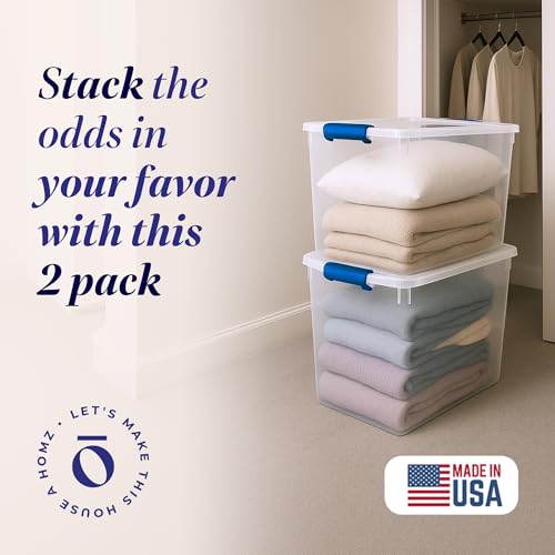 Clear Plastic Storage Bins w/ Latching Lid, 112 Qt, Blue Latch, 2 Pack - view 2