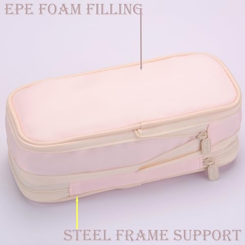 Large Capacity Canvas Pencil Case Organizer Holder Pouch Bag with Zipper Compartments, Pen Cases for Women Girls School Adults (Pink) - view 5