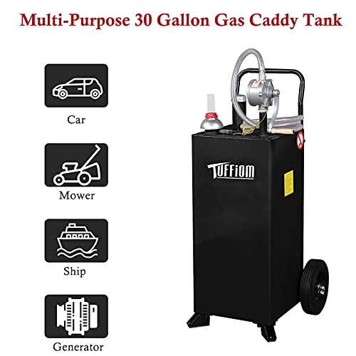 30 Gallon Fuel Gas Caddy w/Wheels & Manual Siphon Pump,Portable Diesel Fuel Transfer Storage Tank w/8.9ft Hose,Gasoline Can Container for ATV Car Mowers Tractor Boat - view 6