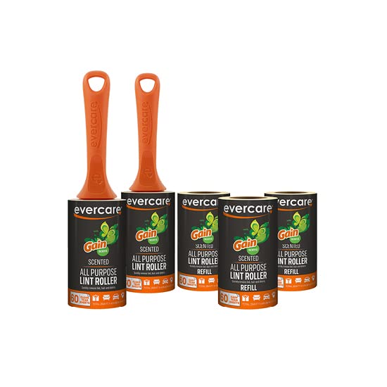 Gain Scented All-Purpose Lint Roller Value Pack with 2 Lint Rollers and 3 Refill Rolls, 60 Sheets Each