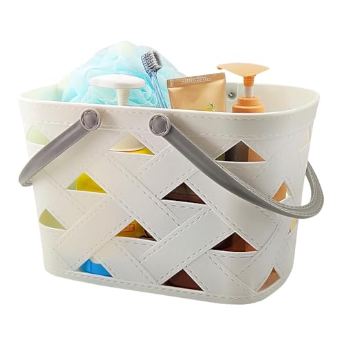 Portable Shower Caddy 2 Pack, Tote Plastic Storage Basket with Handle Shelf Organizers Bin for Bathroom, College Dorm, Kitchen, Garden, Camping, Cleaning Supplies (White 1 pcs)