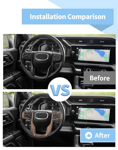 Wood Grain Steering Wheel Panel Trim Cover fit for GMC-Sierra 1500 2019-2025 & GMC-Sierra 2500HD/3500HD 2020-2024, for GMC-Yukon 2021-2024 - view 2