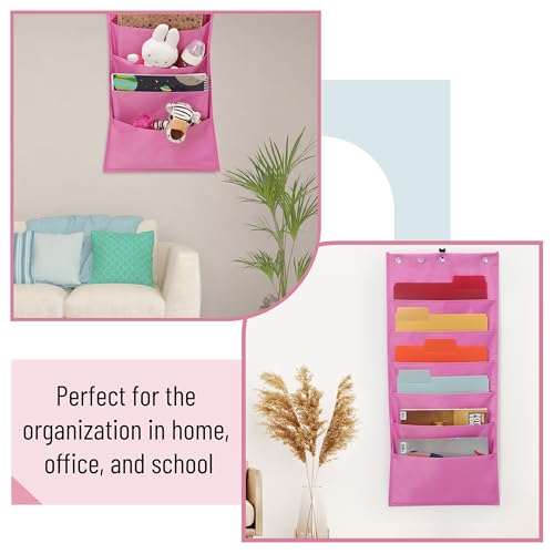 Hanging Wall File Organizer, 6 Pocket, Pink - view 7