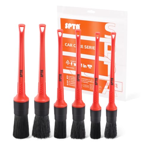 Car Detailing Brush Kit, 6Pcs Auto Boar Hair Detail Brush Set Automotive Interior Exterior No Scratch Microfiber Detailing Brushes for Cleaning Air Vents, Engine Bays, Dashboard & Wheels -BRFCD15