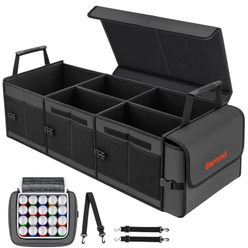 Large Trunk Organizer with Portable Leakproof Cooler Bag,Foldable Cover,Adjustable Securing Straps,Collapsible Trunk Organizer for Suv Car Truck Sedan (4-in-1 with Cooler)