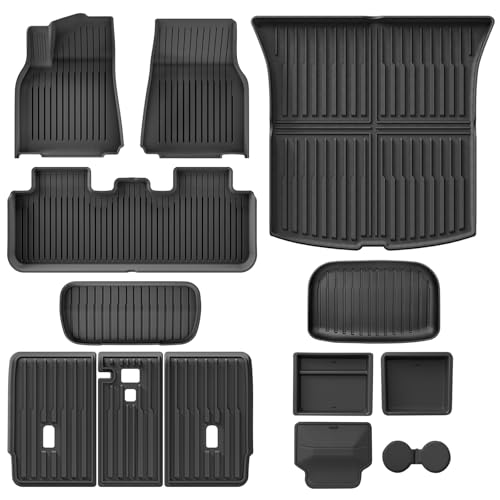 Tesla Model Y Juniper 2025-2026 13-Piece All-Weather Floor Mats & Double-Layer Center Console Organizer – Full Interior Protection & Smart Storage (Not for Standard)