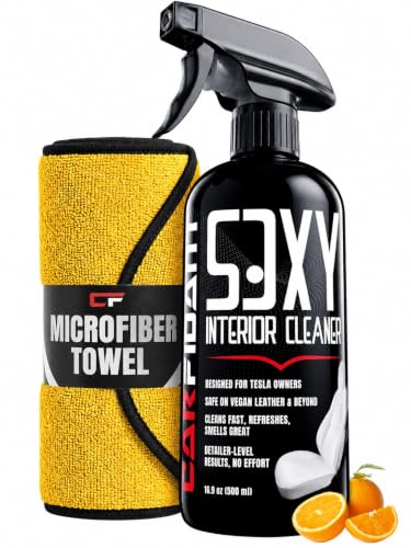 Tesla Interior Cleaner - White Seat & Stain Remover for Model 3, Y, X, S - Safe on Vegan Leather - Removes Dirt, Oils & Light Stains - No Residue - Light Citrus Scent - 16oz Kit